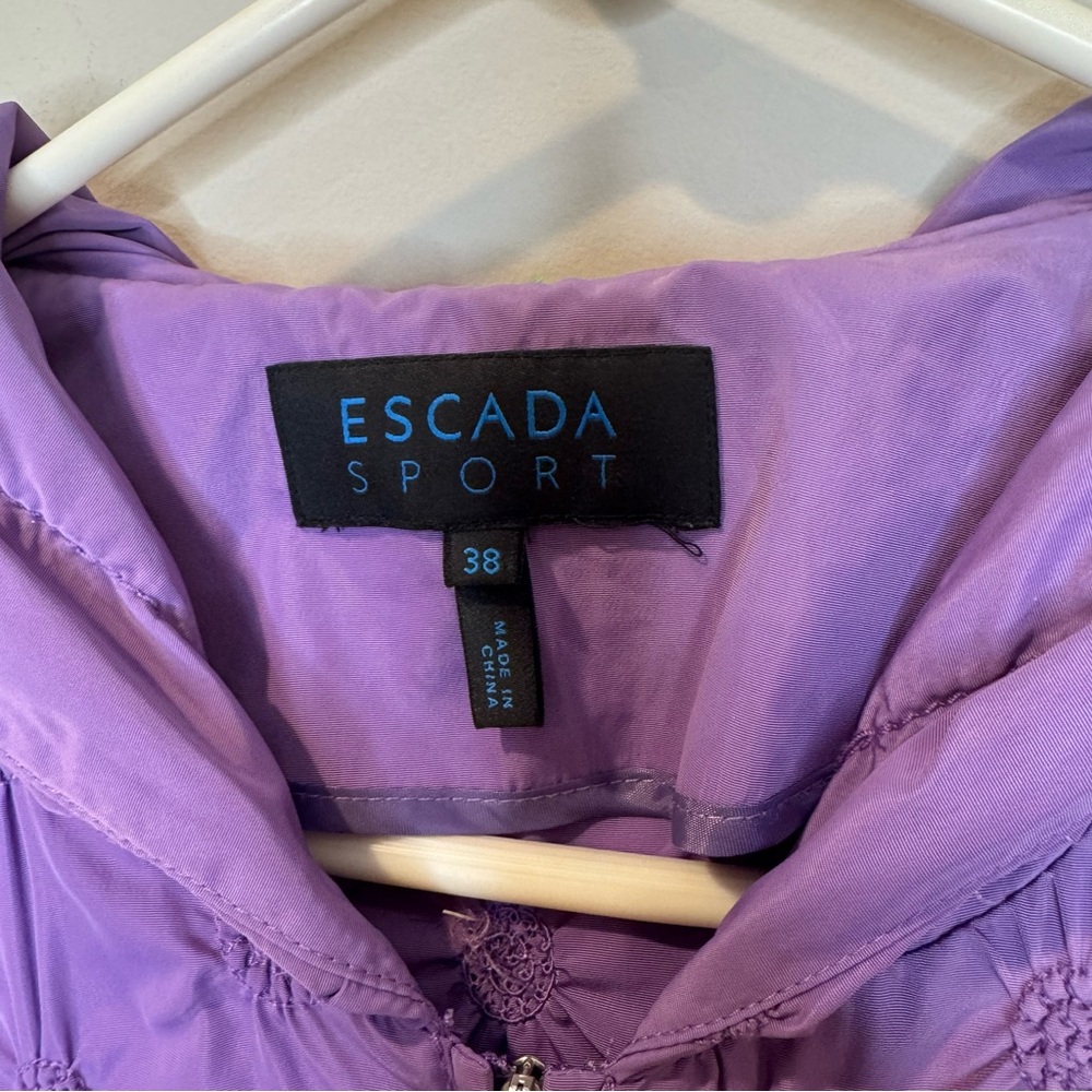 Vintage Escada Purple Hooded Rain Coat Floral Embroidered 38/US 6 - Picture 4 of 10